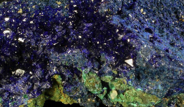 Sparkling Azurite Crystal Cluster with Malachite - Laos #69707